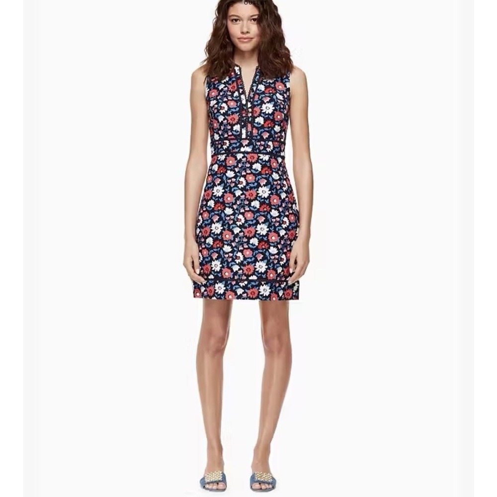 Kate Spade Shore Thing Daisy Jacquard Sheath Dress Navy Blue Floral Size 2